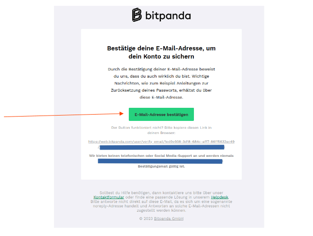 Bestätigungslink in einer Bitpanda-E-Mail öffnen