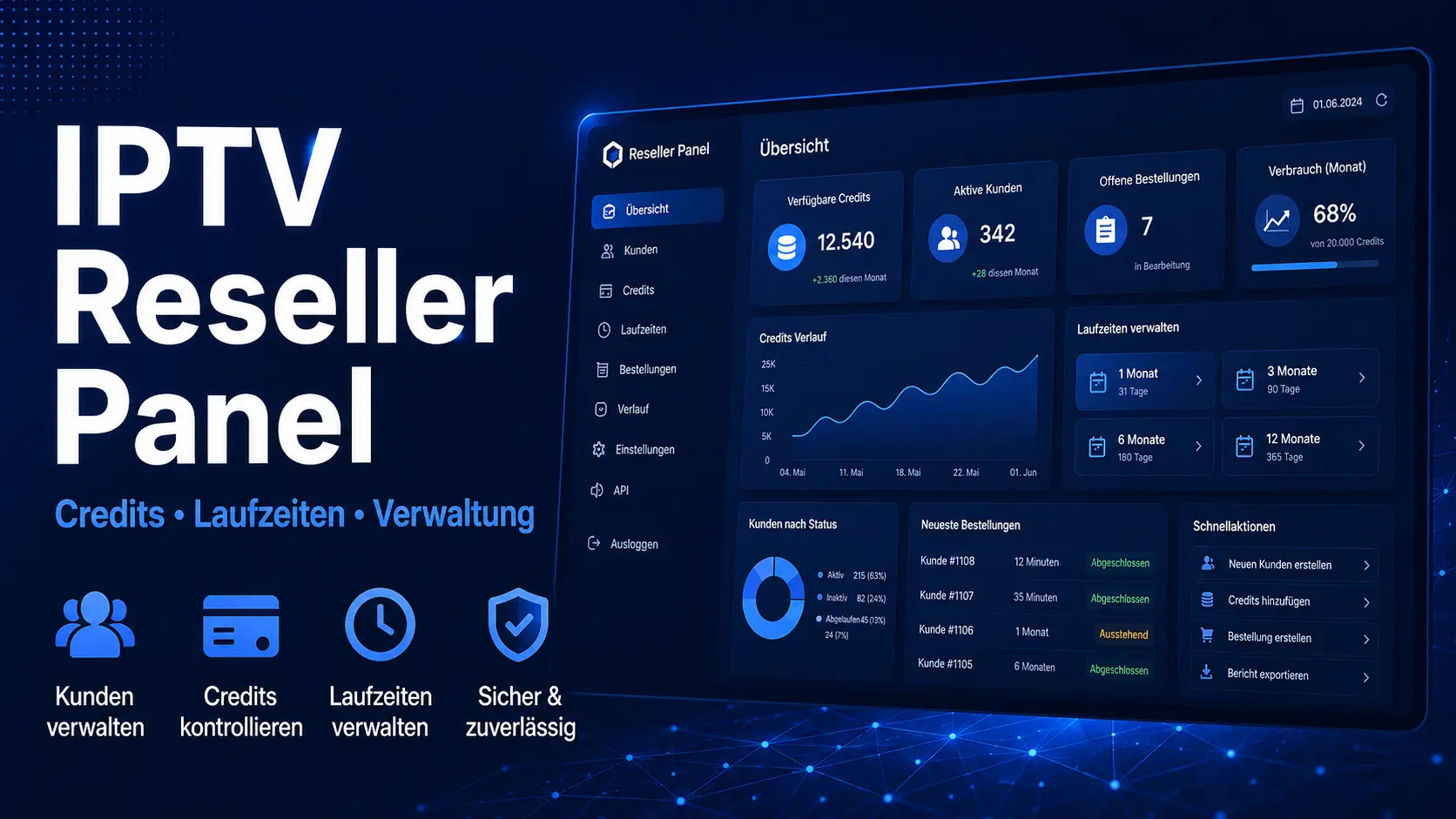 IPTV Reseller Panel zur Verwaltung von Kunden Credits und Laufzeiten